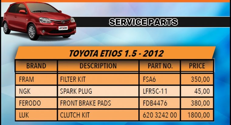 Toyota Etios 1.5 – 2012 Service Parts!