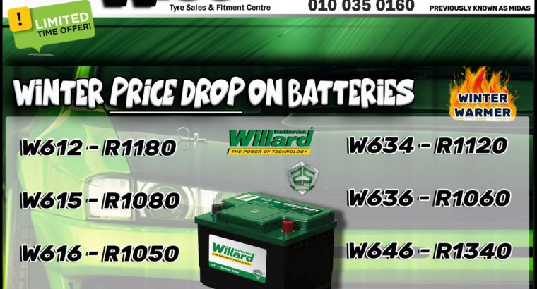 Winter Price Drop on Batteries at Wheel Wise Kliprivier!