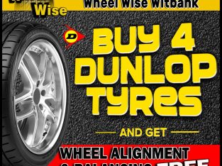 Buy 4 Dunlop Tyres and get Wheel Alignment & Balancing FREE!
