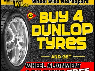 Buy 4 Dunlop Tyres and get Wheel Alignment & Balancing FREE!