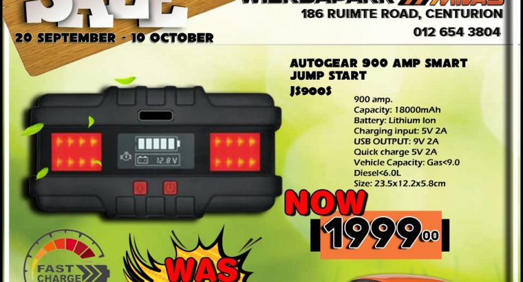 Spring Sale! AutoGear 900 AMP Smart Jump Start NOW ONLY R1999!