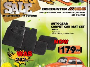 AutoGear Carpet Car Mat Set NOW ONLY R179 at Discounter Midas!
