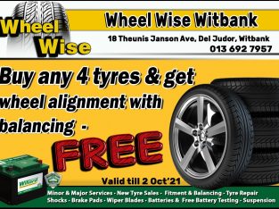 Buy any 4 tyres & get wheel alignment with balancing FREE!