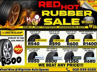 RED HOT RUBBER SALE at Wheel Wise Kliprivier!