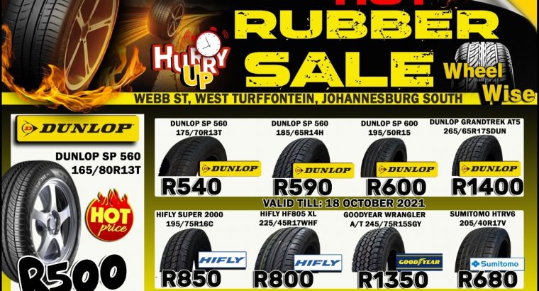 RED HOT RUBBER SALE at Wheel Wise Kliprivier!