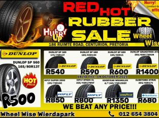 RED HOT RUBBER SALE at Wheel Wise Wierdapark!