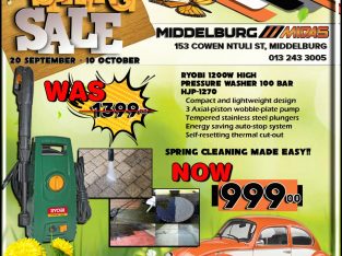 Ryobi 1200W High-Pressure Washer 100 Bar ONLY R999!