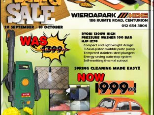 Ryobi 1200W High-Pressure Washer 100 Bar ONLY R999!
