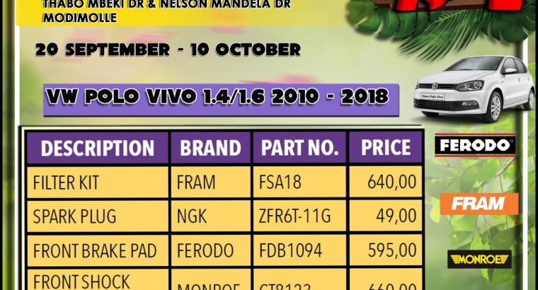 VW POLO VIVO 1.4 /1.6 2010 – 2018 Service Parts!