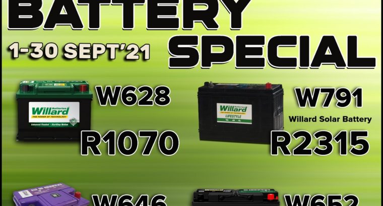 Willard Battery Special at Wheel Wise Kliprivier!