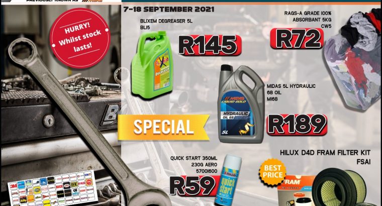 Kliprivier Auto Spares Workshop Specials 7-18 September 2021