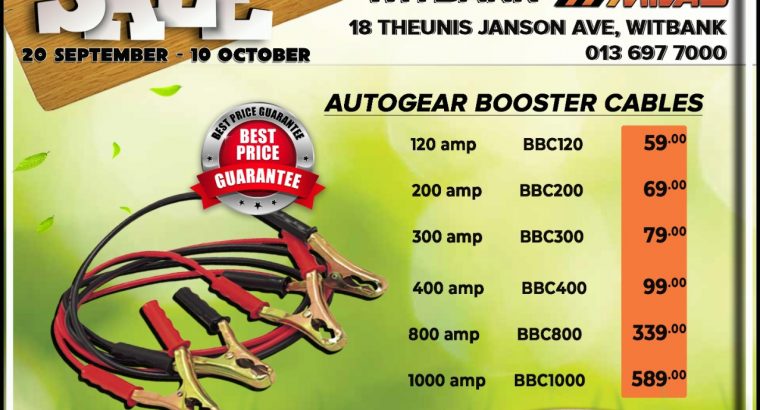 Get AutoGear Booster Cables at these LOW prices at Witbank Midas!