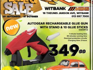 AutoGear Rechargeable Glue Gun & 10 Glue Sticks ONLY R349!