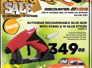 AutoGear Rechargeable Glue Gun & 10 Glue Sticks ONLY R349!