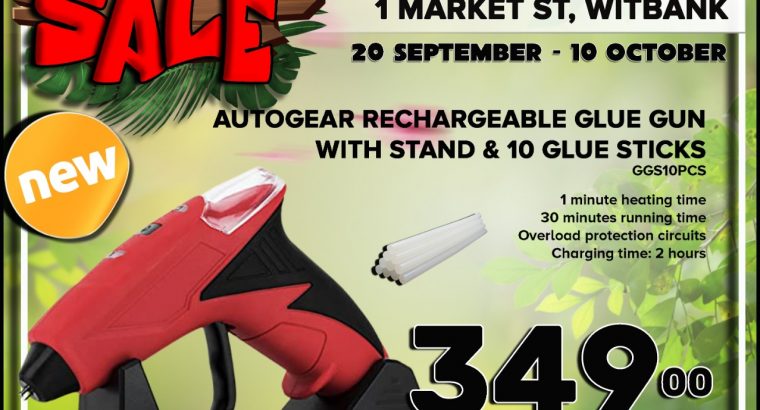 AutoGear Rechargeable Glue Gun & 10 Glue Sticks ONLY R349!