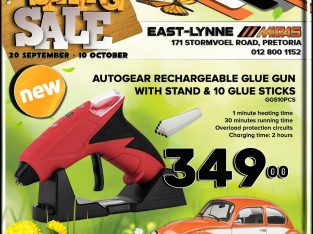 AutoGear Rechargeable Glue Gun & 10 Glue Sticks ONLY R349!