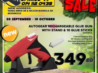 AutoGear Rechargeable Glue Gun & 10 Glue Sticks ONLY R349!