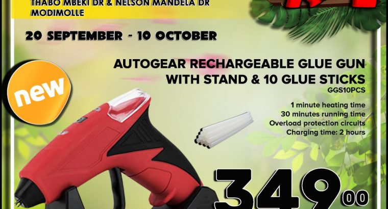AutoGear Rechargeable Glue Gun & 10 Glue Sticks ONLY R349!