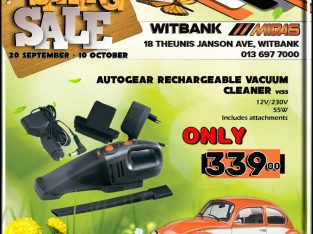 Autogear Rechargeable Vacuum Cleaner ONLY R339 at Midas Witbank!