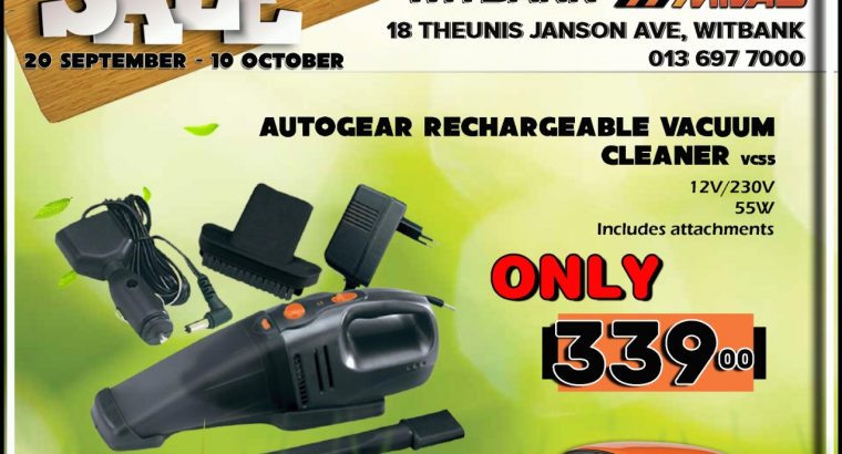 Autogear Rechargeable Vacuum Cleaner ONLY R339 at Midas Witbank!