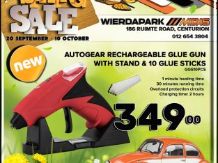AutoGear Rechargeable Glue Gun & 10 Glue Sticks ONLY R349