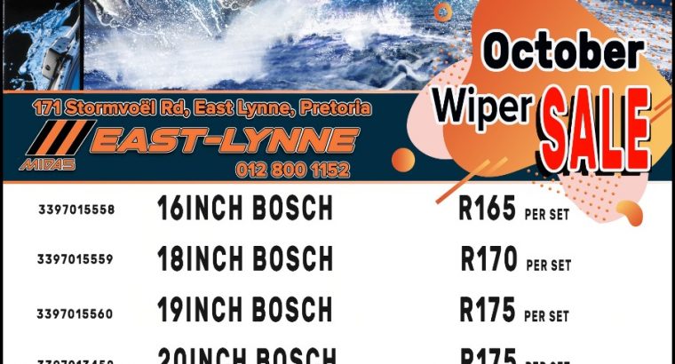 October Wiper SALE now on at East-Lynne MIDAS!