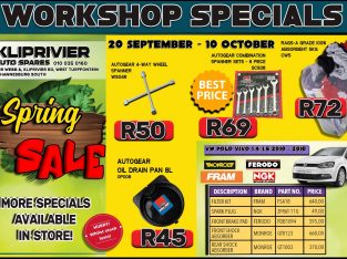 Workshop Specials Kliprivier Spares 20 September – 10 October