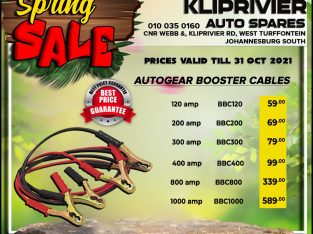 AutoGear Booster Cables at Kliprivier AUTO Spares!!