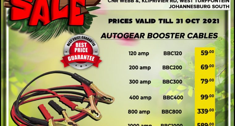 AutoGear Booster Cables at Kliprivier AUTO Spares!!