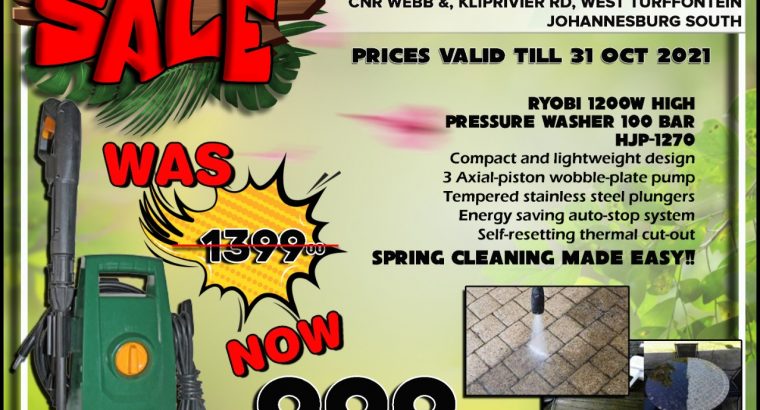 Ryobi 1200W High-Pressure Washer at Kliprivier AUTO Spares!!