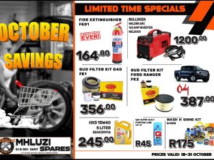OCTOBER SAVINGS now on at Mhluzi Spares!