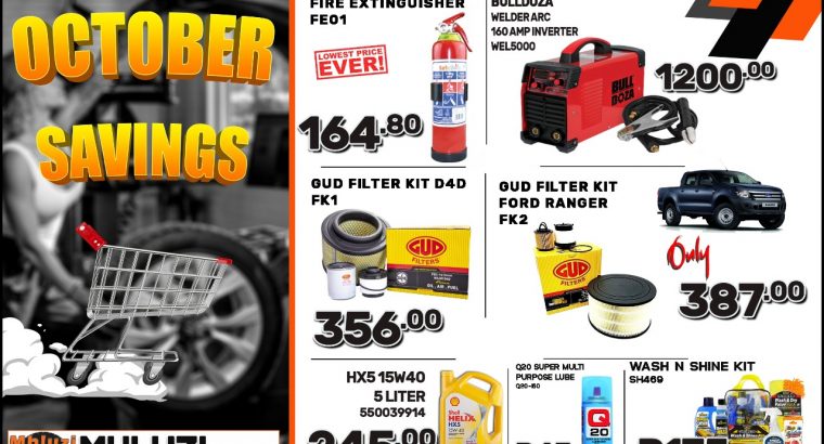 OCTOBER SAVINGS now on at Mhluzi Spares!