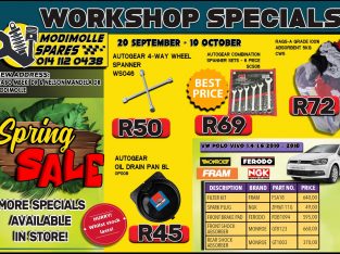 Workshop Specials Modimolle Spares 20 September – 10 October 2021