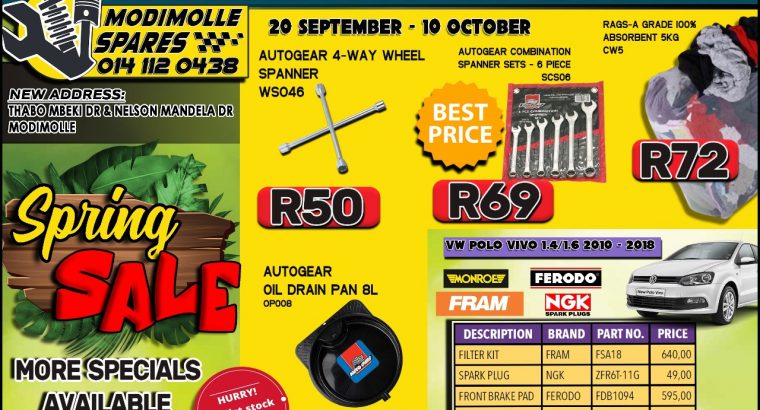 Workshop Specials Modimolle Spares 20 September – 10 October 2021