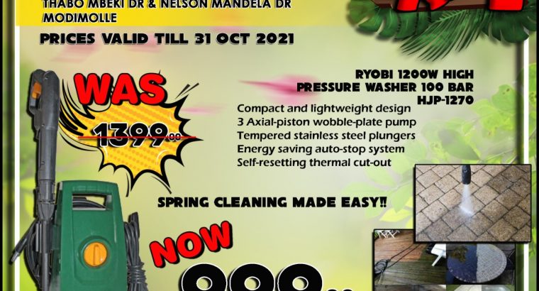 Ryobi 1200W High-Pressure Washer 100 Bar