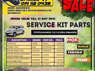 Toyota Avanza 1.3/1.5 2006 Onwards Service Kit Parts!