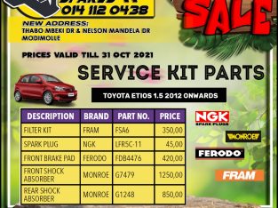 Service Kit Parts Toyota Etios 1.5 2012 Onwards!