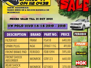 VW POLO VIVO 1.4 /1.6 2010 – 2018 Service Parts!