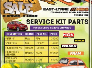 Service Kit Parts Toyota Etios 1.5 2012 Onwards!
