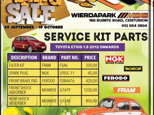 Service Kit Parts Toyota Etios 1.5 2012 Onwards!