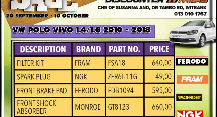 VW POLO VIVO 1.4 /1.6 2010 – 2018 Service Parts!