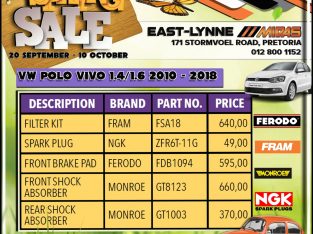 VW POLO VIVO 1.4 /1.6 2010 – 2018 Service Parts!
