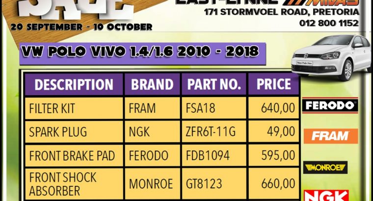VW POLO VIVO 1.4 /1.6 2010 – 2018 Service Parts!
