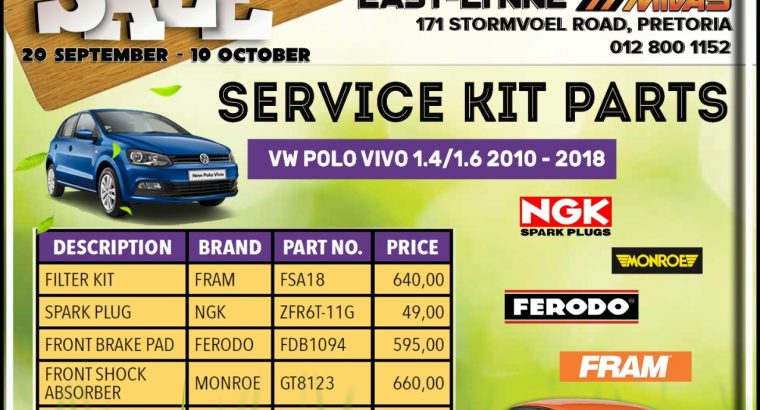 VW POLO VIVO 1.4 /1.6 2010 – 2018 Service Parts!