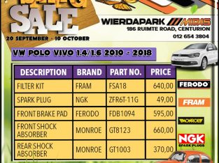 VW POLO VIVO 1.4 /1.6 2010 – 2018 Service Parts!