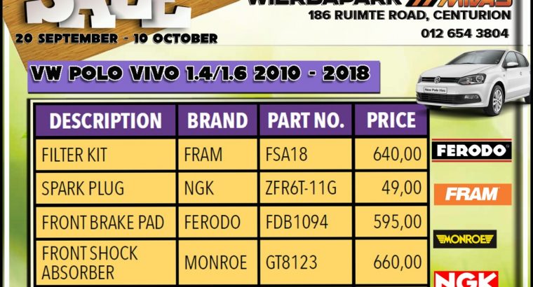 VW POLO VIVO 1.4 /1.6 2010 – 2018 Service Parts!