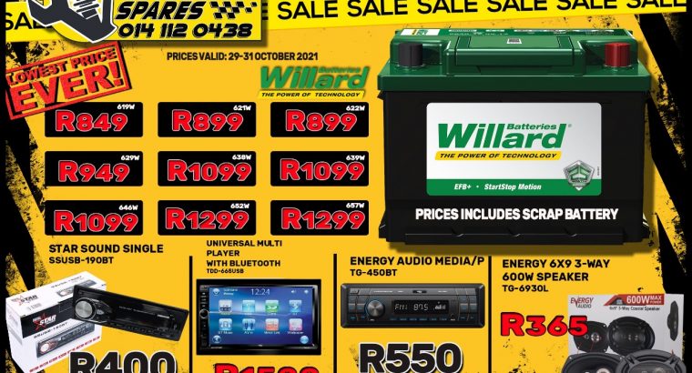 CELEBRATE OUR LOW PRICES ON WILLARD BATTERIES & CAR RADIOS!!