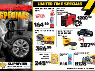 WorkShop Specials at Kliprivier Auto Spares!!!
