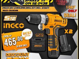 INGCO 12V Cordless Drill Kit ONLY R465!