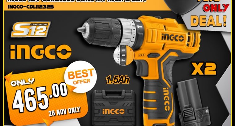 INGCO 12V Cordless Drill Kit ONLY R465!